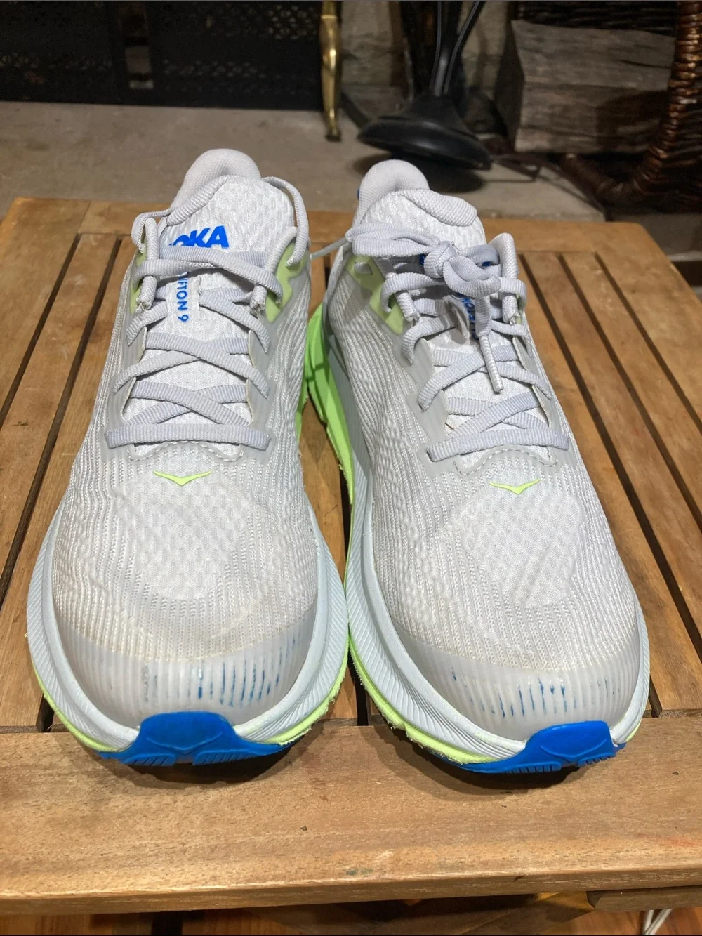 Hoka One Clifton 9 Mens Size 7 MD Stardust Electric Cobalt GRAY running shoe